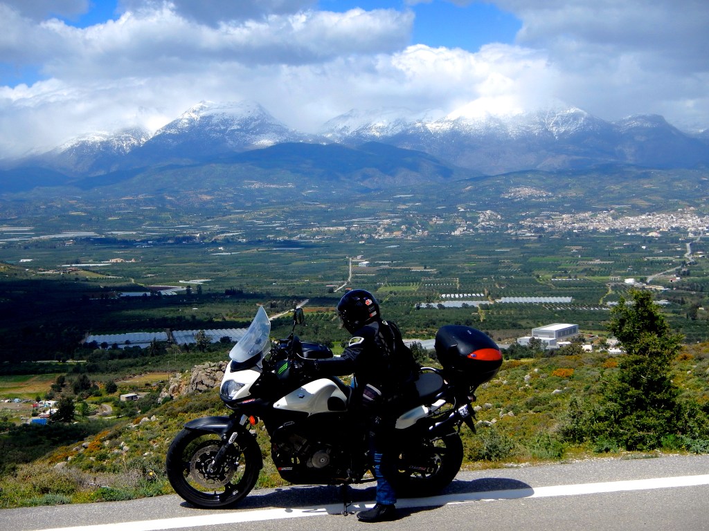 Jo trying to hold the bike up in very strong winds